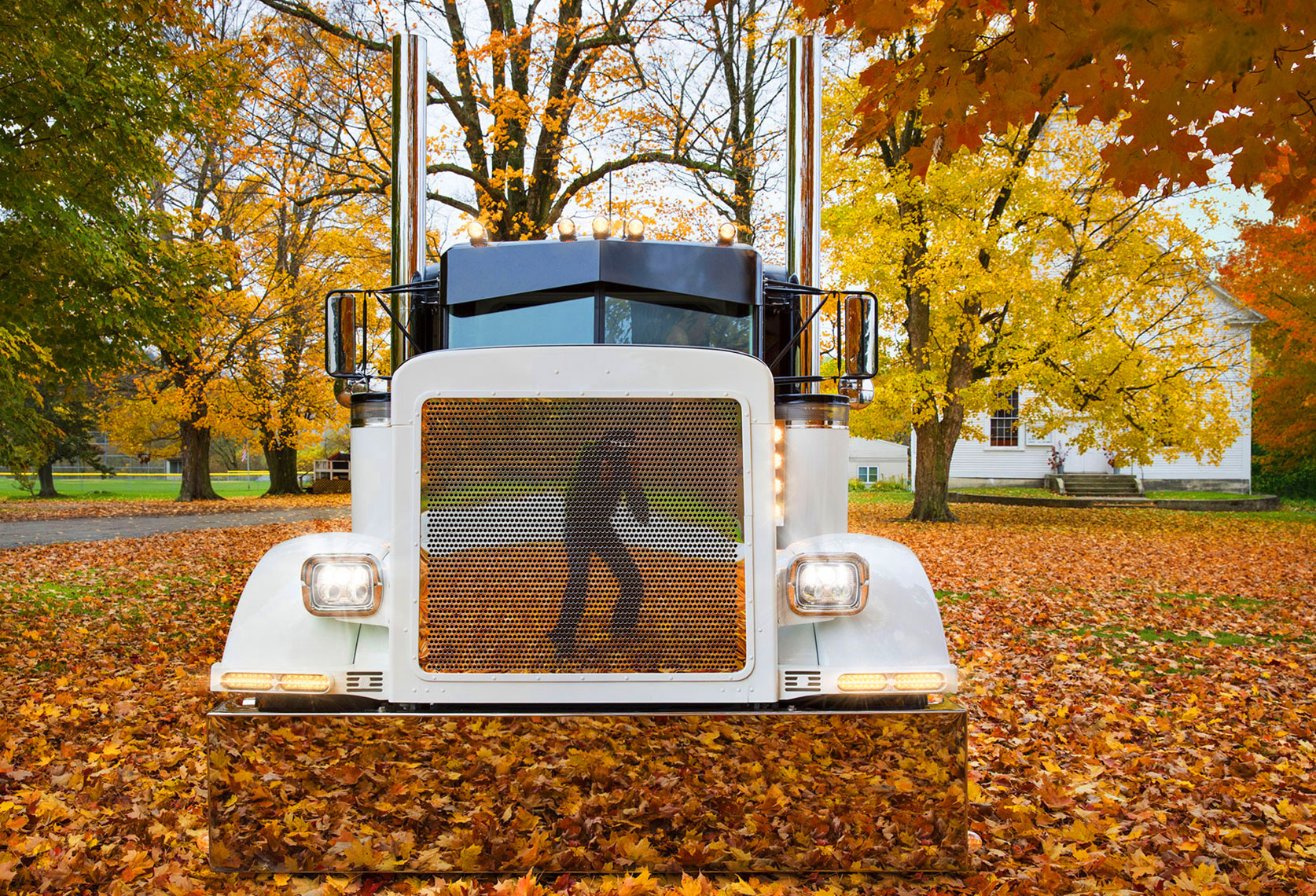 Commercial Trucking Photography - Roger Snider - Truck in Leaves - Burlington Vermont